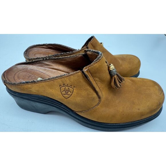 Ariat Clogs Women Leather Suede Mules Slip On Tassel Mendocino Shoes Sz 8B Brown - Picture 5 of 13
